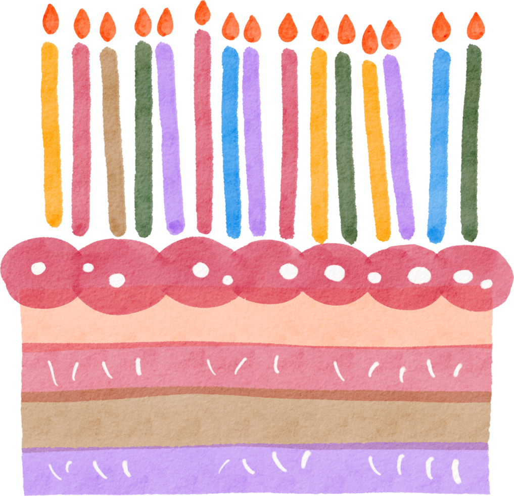 bolo de aniversário colorido aquarela png