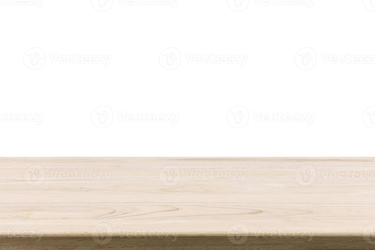 Wood table top isolated on white background photo