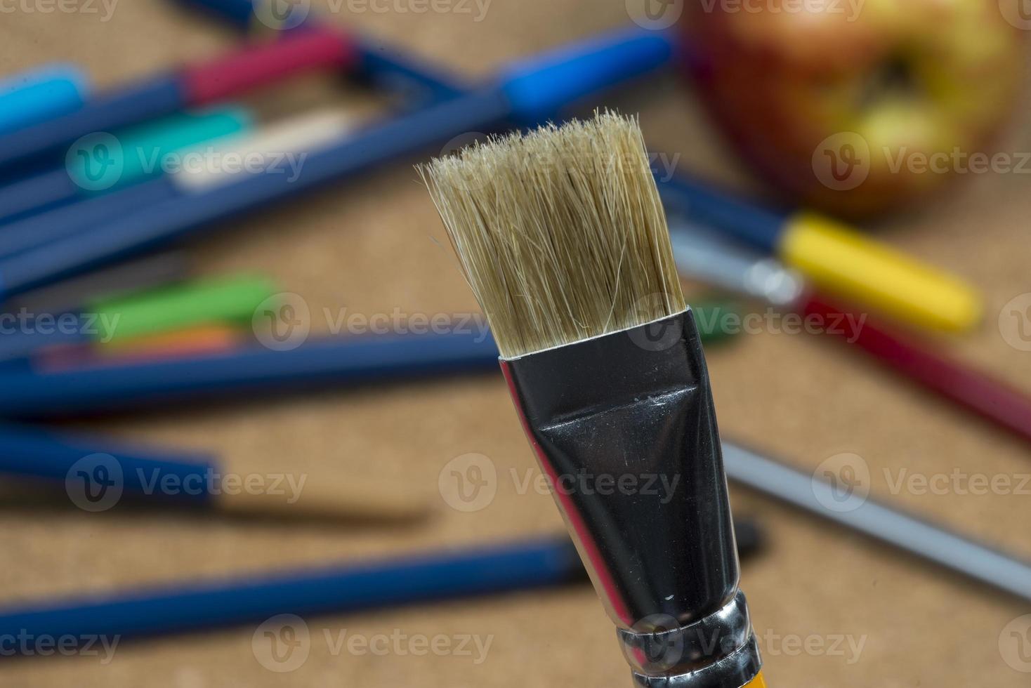 detail of brush bristles with pen tip maker at background. photo