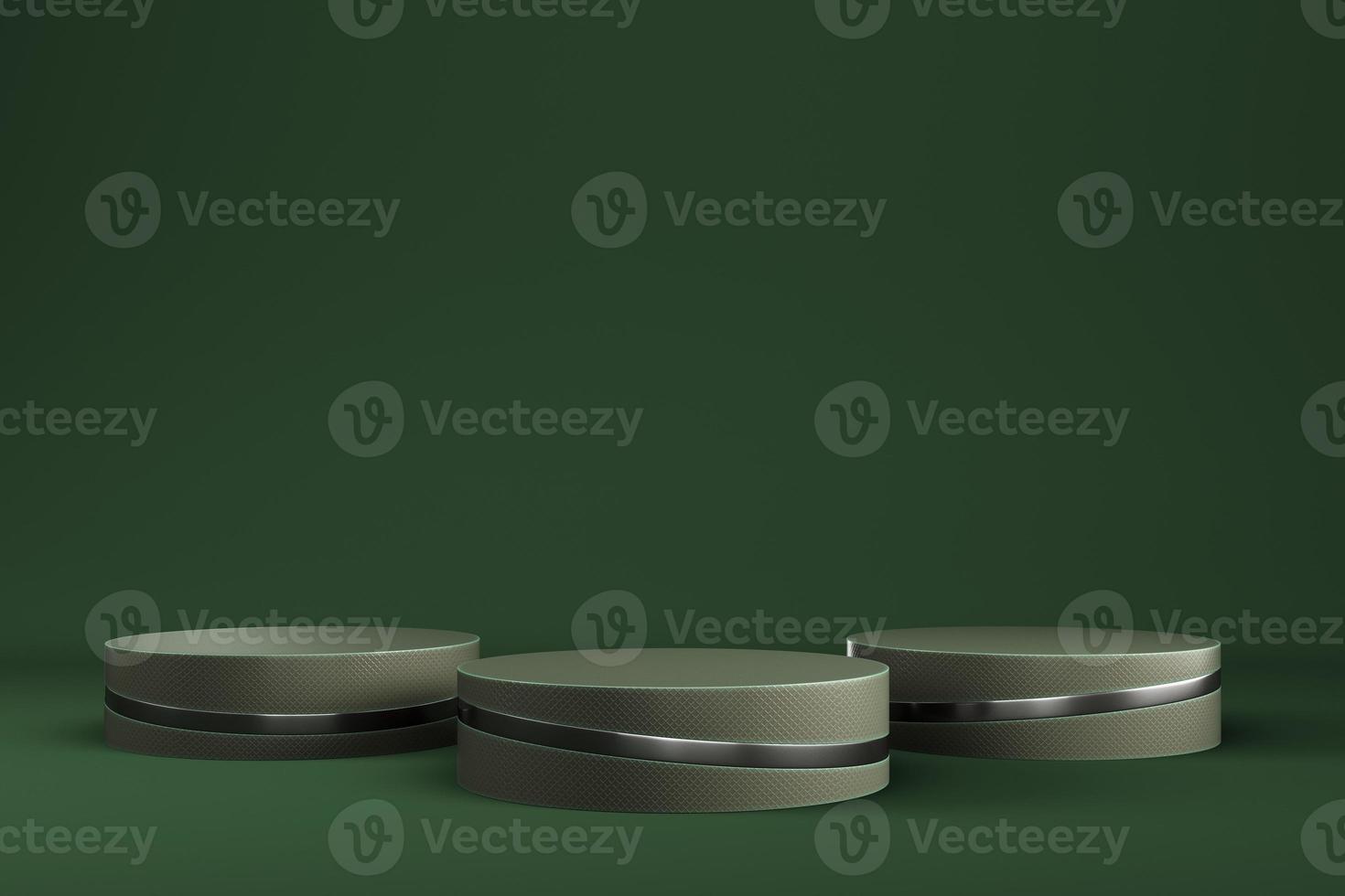 Abstract minimal background. Dark green cylindrical pedestal for product display photo