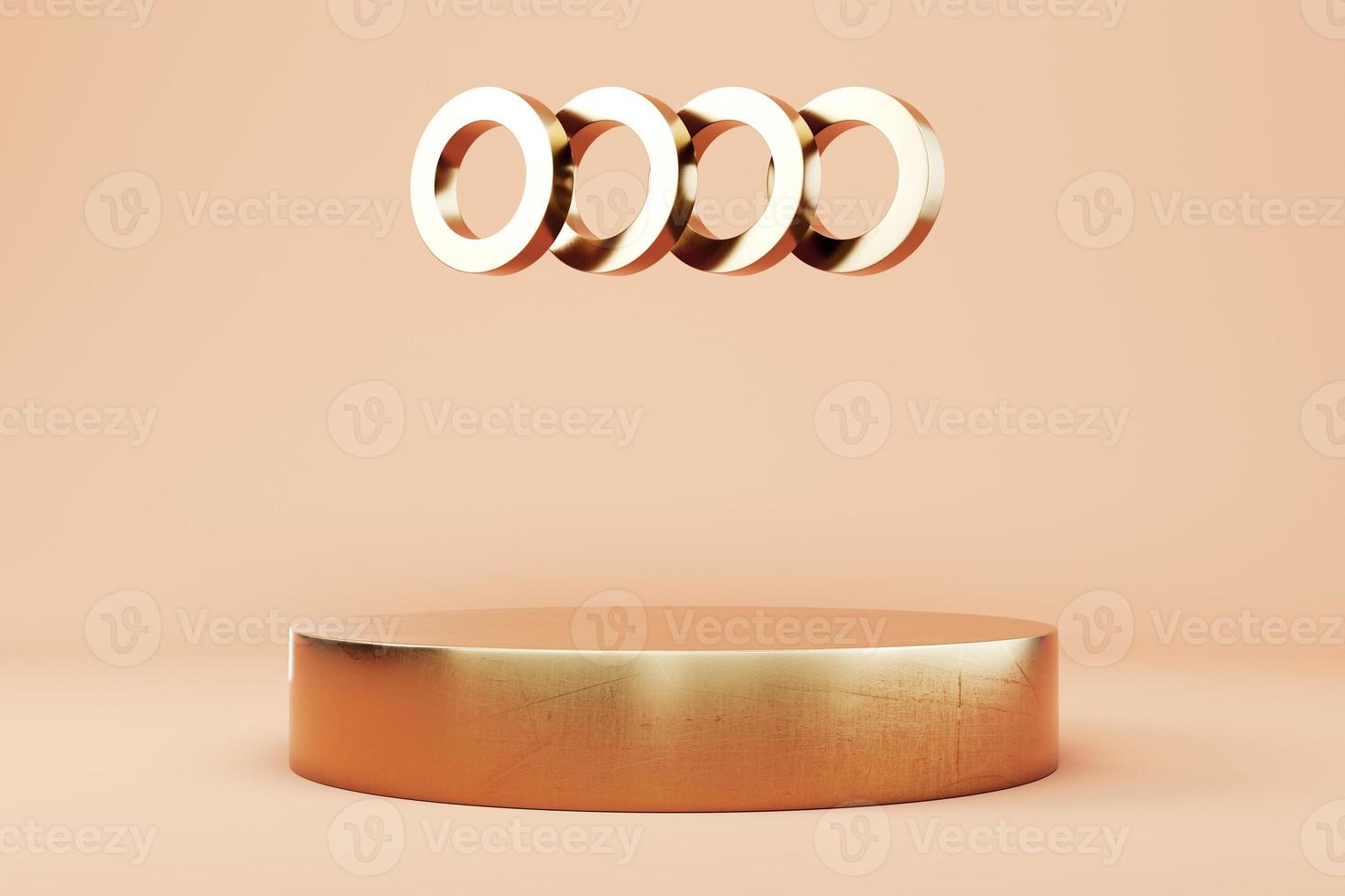 Abstract minimal background. Golden cylindrical pedestal with geometrical shapes for product display photo