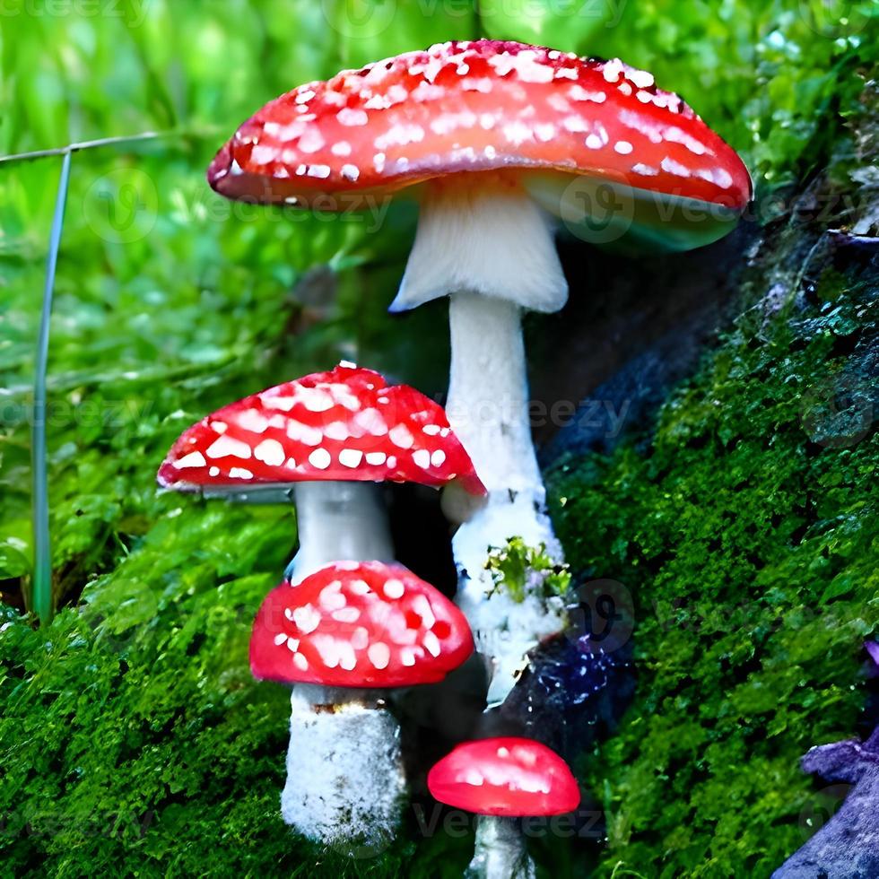 magic world of mushrooms. illustration of fairy tale Wonderland photo