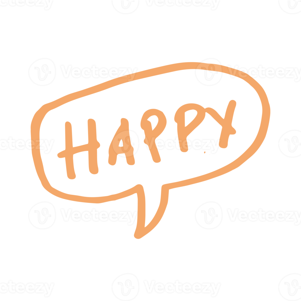 happy text hand drawn illustration design png
