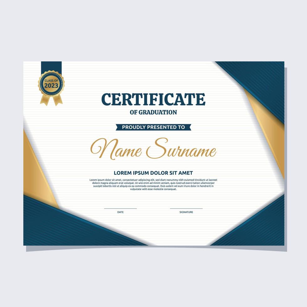 Blue Gold Certificate of Graduation Template vector