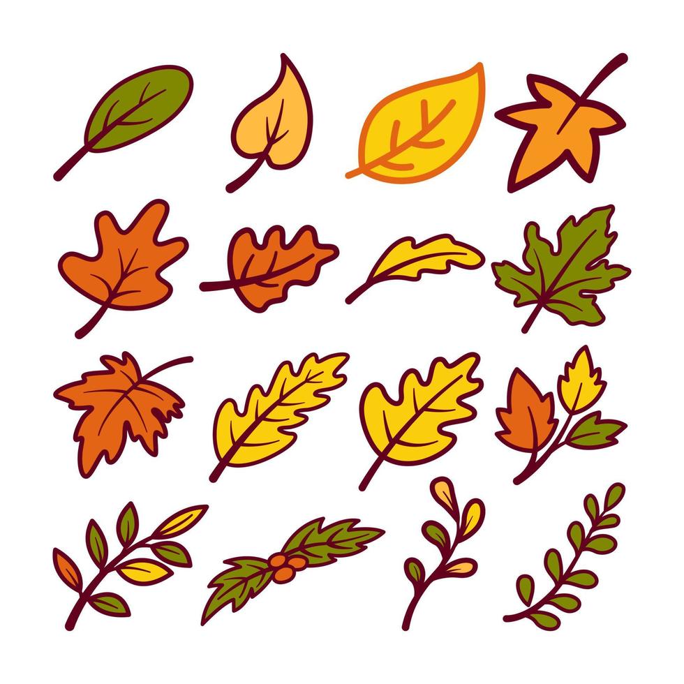 Illustration of various branch and leaves set. Isolated on white background. Elements for autumn needs vector
