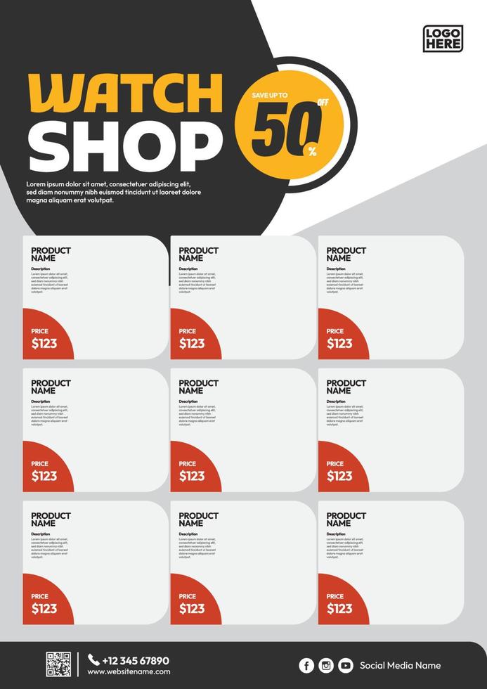 watch shop product catalog flyer with attractive promos vector