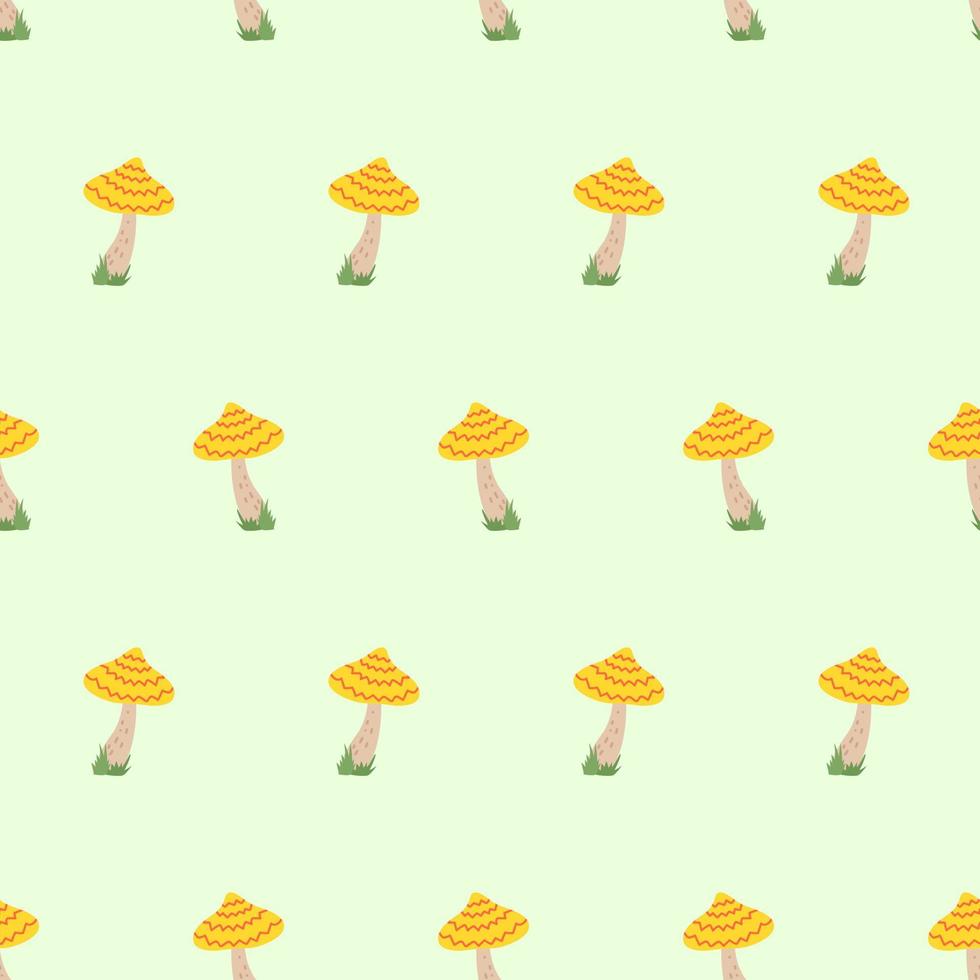 Mushrooms pattern. Hand drawn cartoon mushrooms on a pattern for textiles, fabrics, backgrounds, wallpapers, kitchen decor, wrapping paper, labels. vector