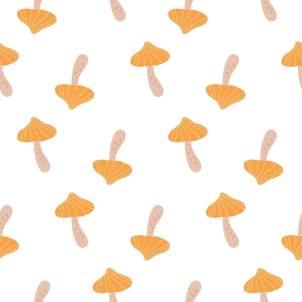 Mushrooms pattern. Hand drawn cartoon mushrooms on a pattern for textiles, fabrics, backgrounds, wallpapers, kitchen decor, wrapping paper, labels. vector