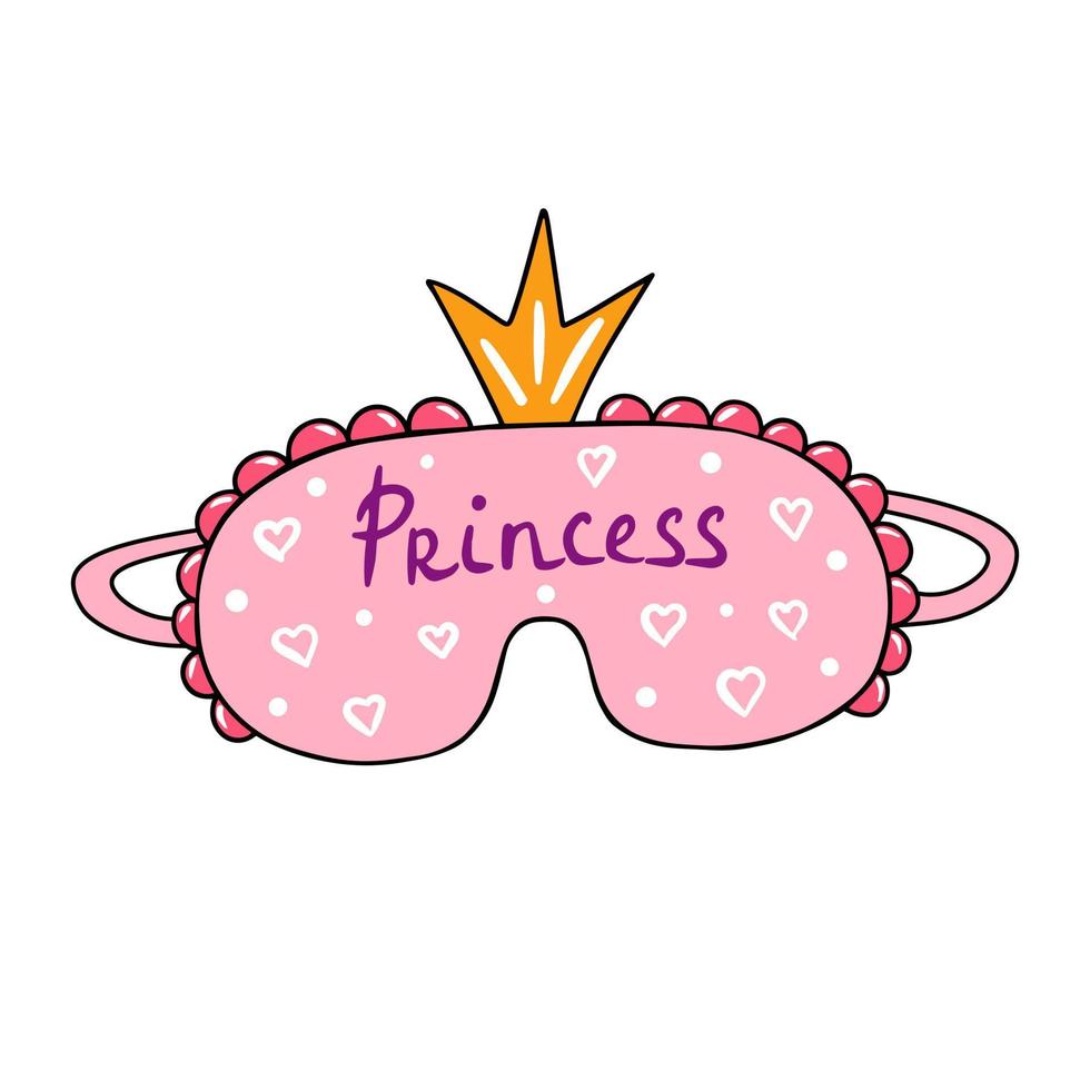 Princess sleep mask. Illustration for printing, backgrounds, covers and packaging. Image can be used for greeting cards, posters, stickers and textile. Isolated on white background. vector
