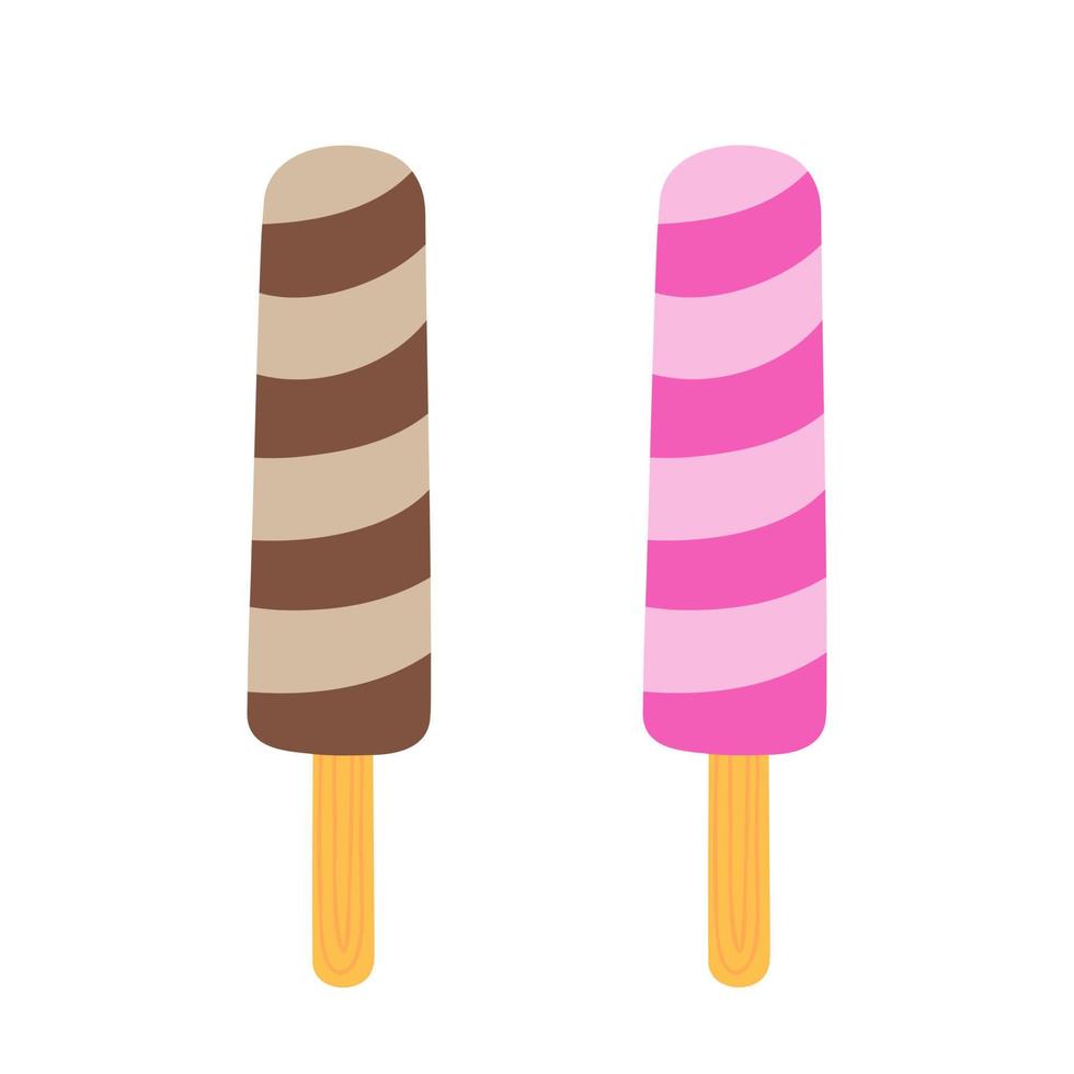 Popsicle ice cream with chocolate and fruit flavor. Illustration for backgrounds, packaging, greeting cards, posters, stickers, textile and seasonal design. Isolated on white background. vector