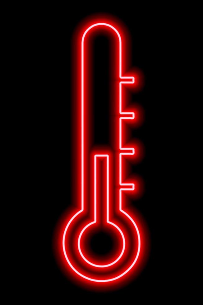 Red neon contour of a outdoor thermometer. Air temperature measurement. Weather and climate concept vector