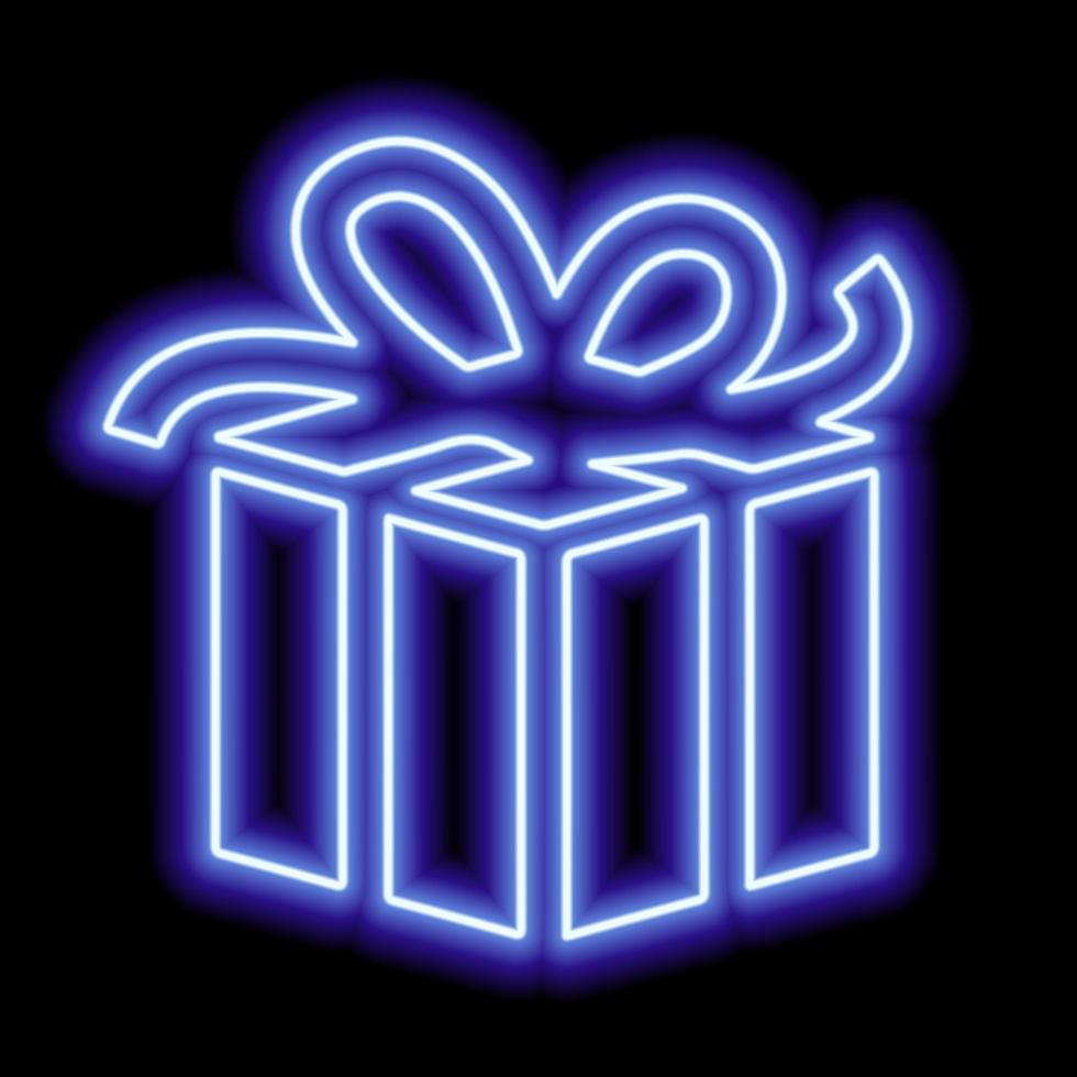 Blue neon outline box with gift and ribbon bow vector