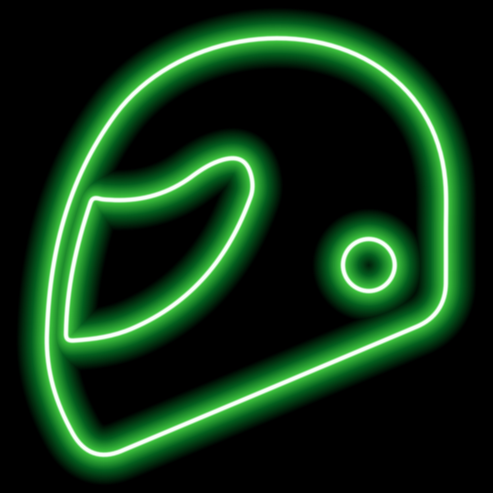 Neon green outline of a motorcycle helmet on a black background. The