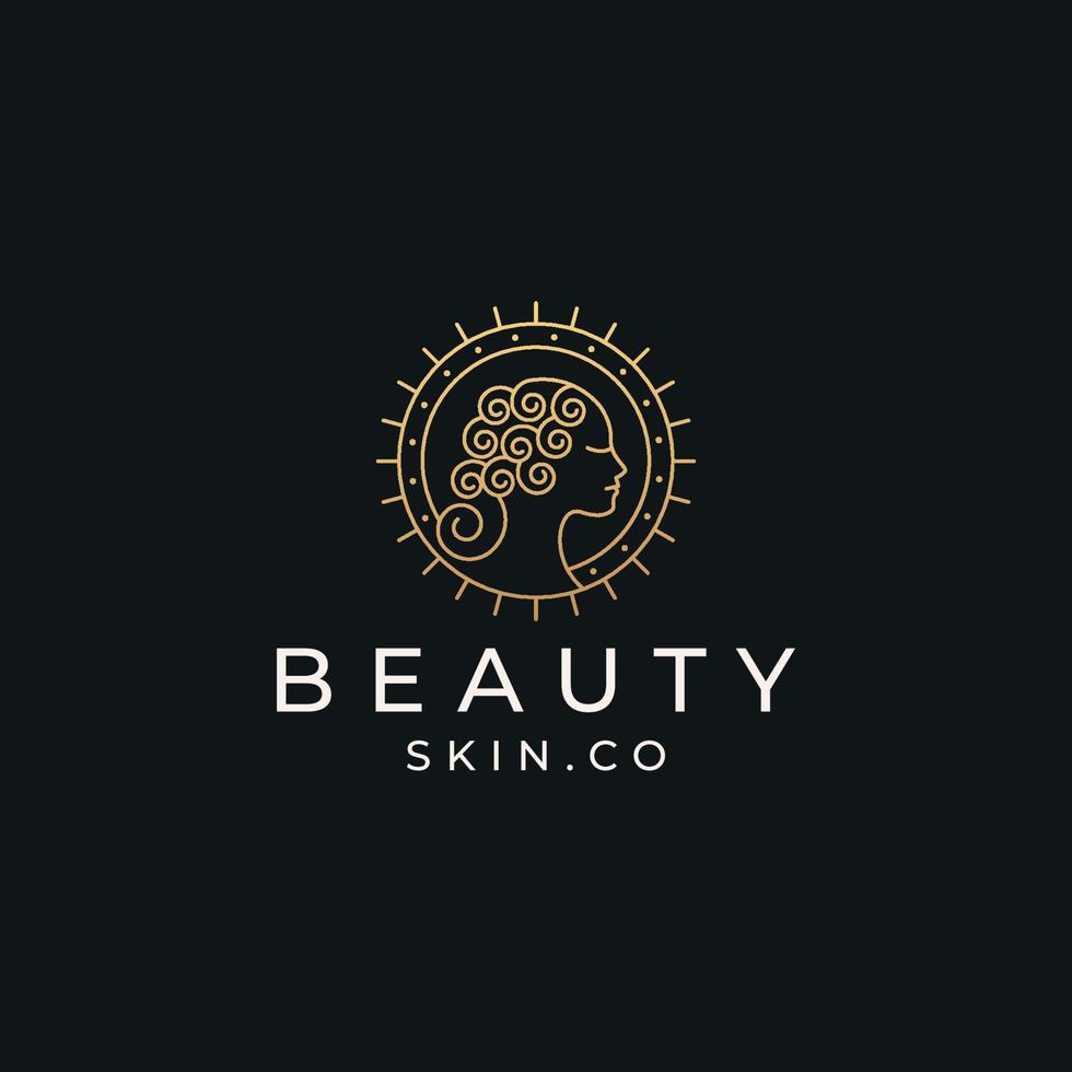 Woman beauty with line style logo icon design template flat vector illustration