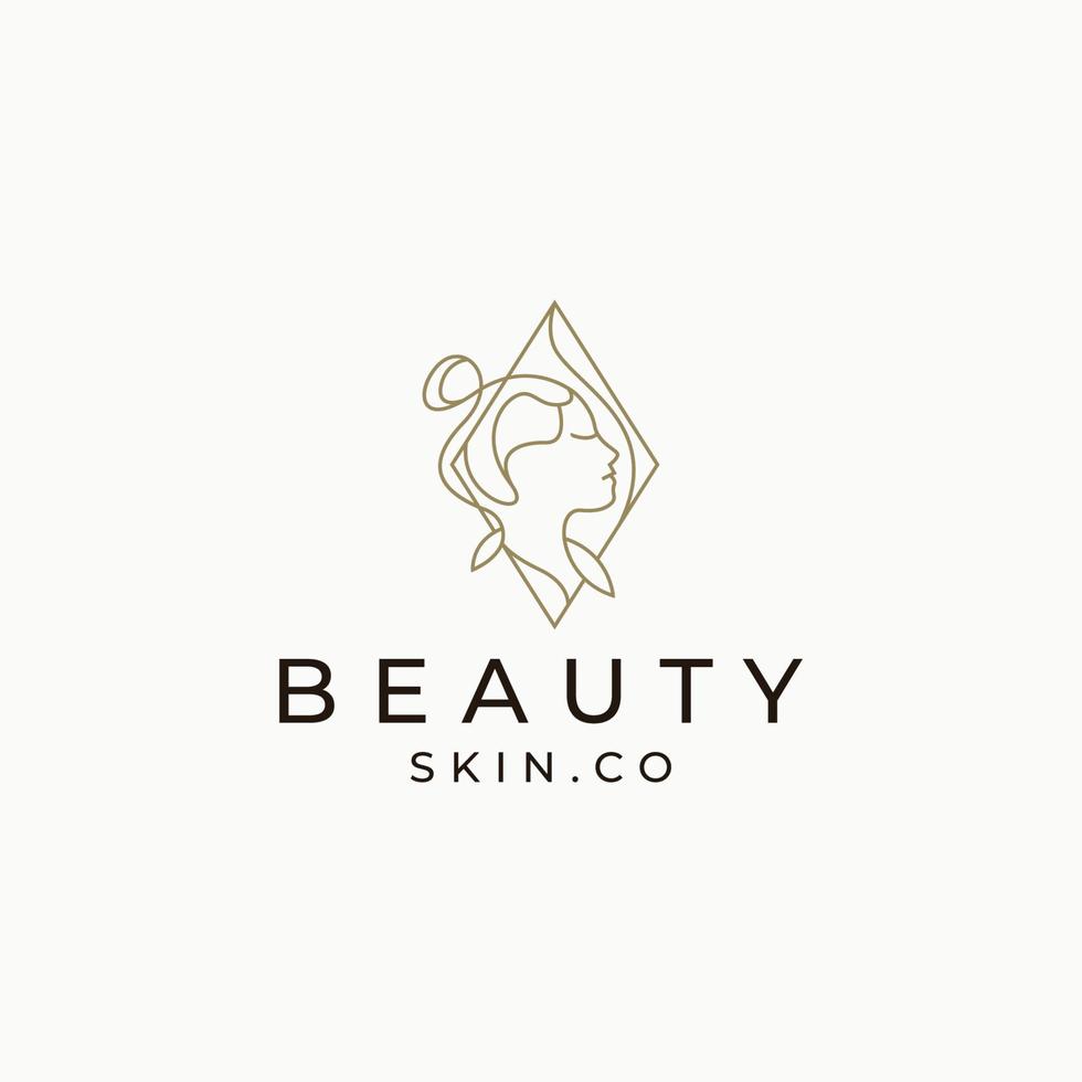 Woman beauty with line style logo icon design template flat vector illustration
