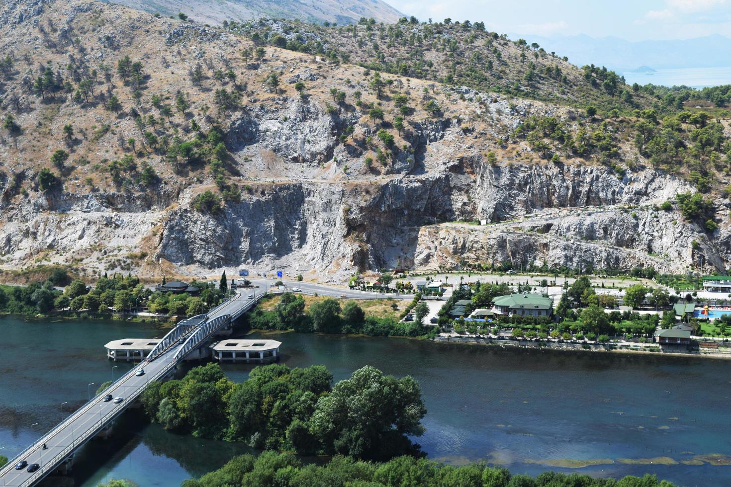 view of the surroundings of the city of Shkoder in Albania and the Buna River from the height of the Rosafa fortress photo