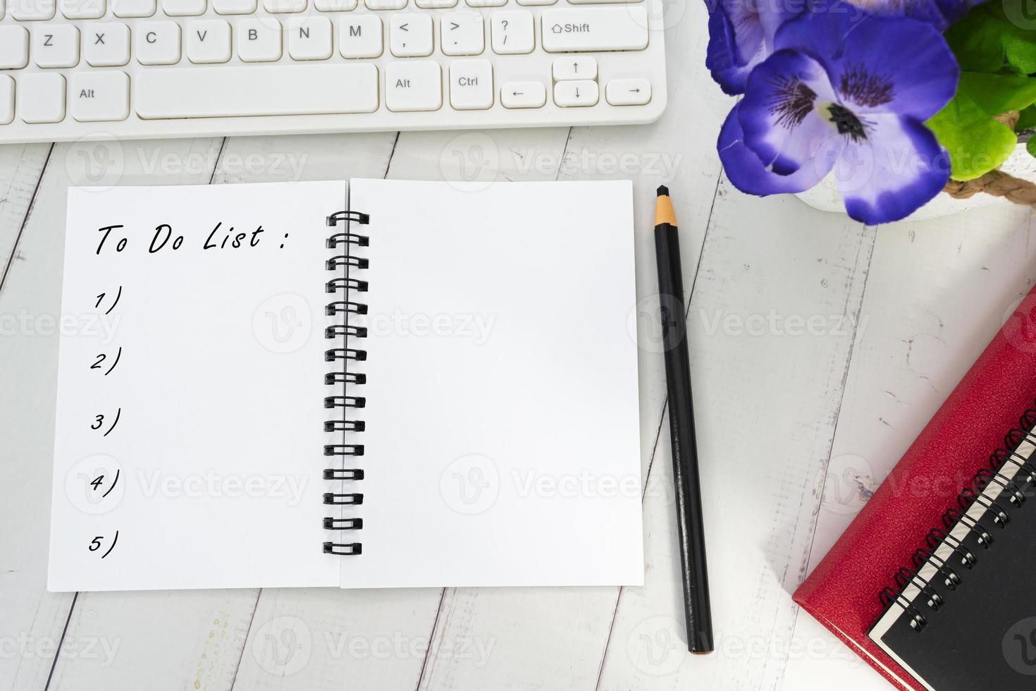 To Do List text on notepad. Directly above. Copy space. photo