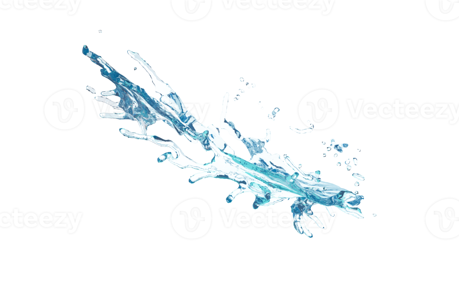 3d klar blå vatten spridd runt om, vatten stänk transparent, isolerat. 3d framställa illustration png