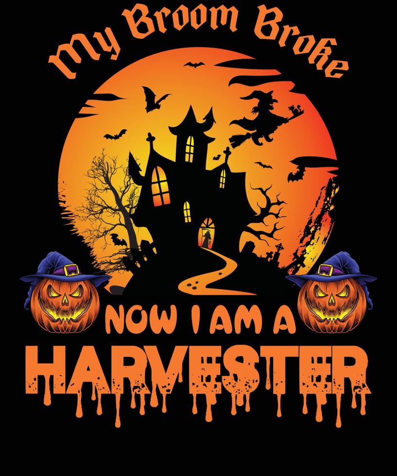 diseño de camiseta de cosechadora para halloween vector