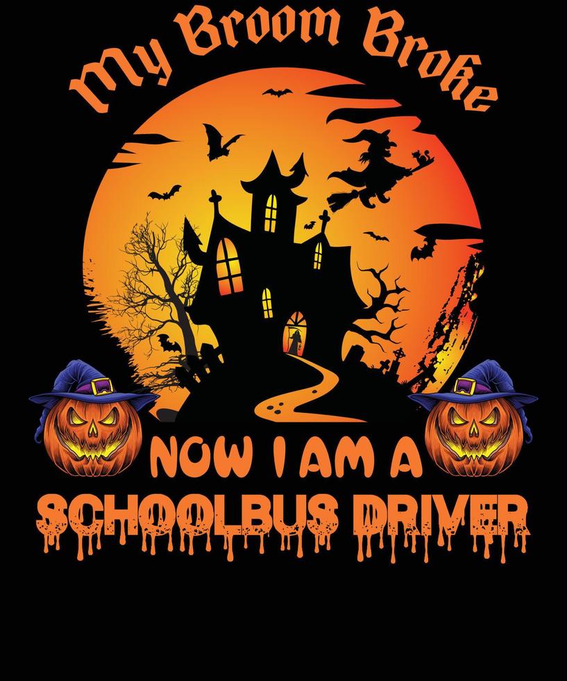 diseño de camiseta de conductor de autobús escolar para halloween vector