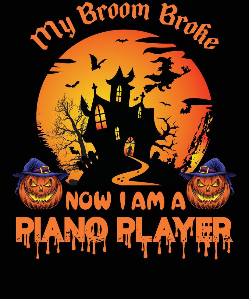 diseño de camiseta de pianista para halloween vector
