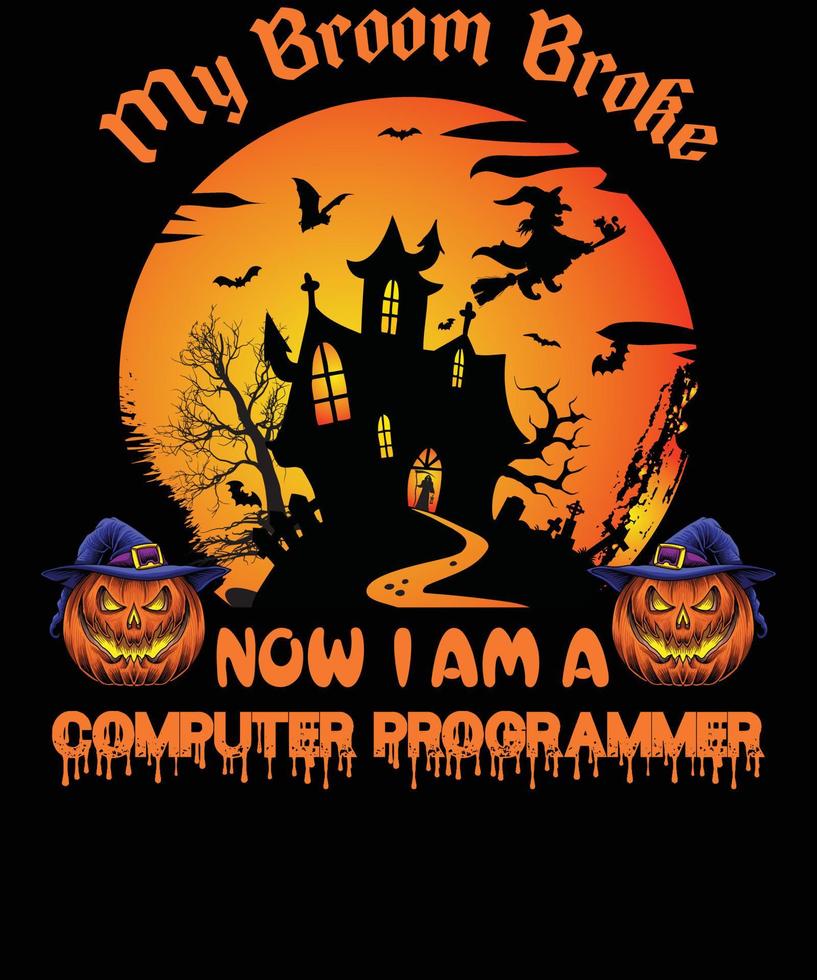 diseño de camiseta de programador informático para halloween vector