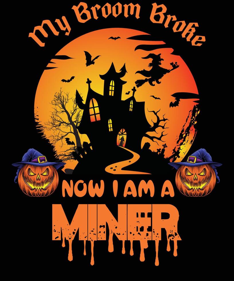 diseño de camiseta de minero para halloween vector