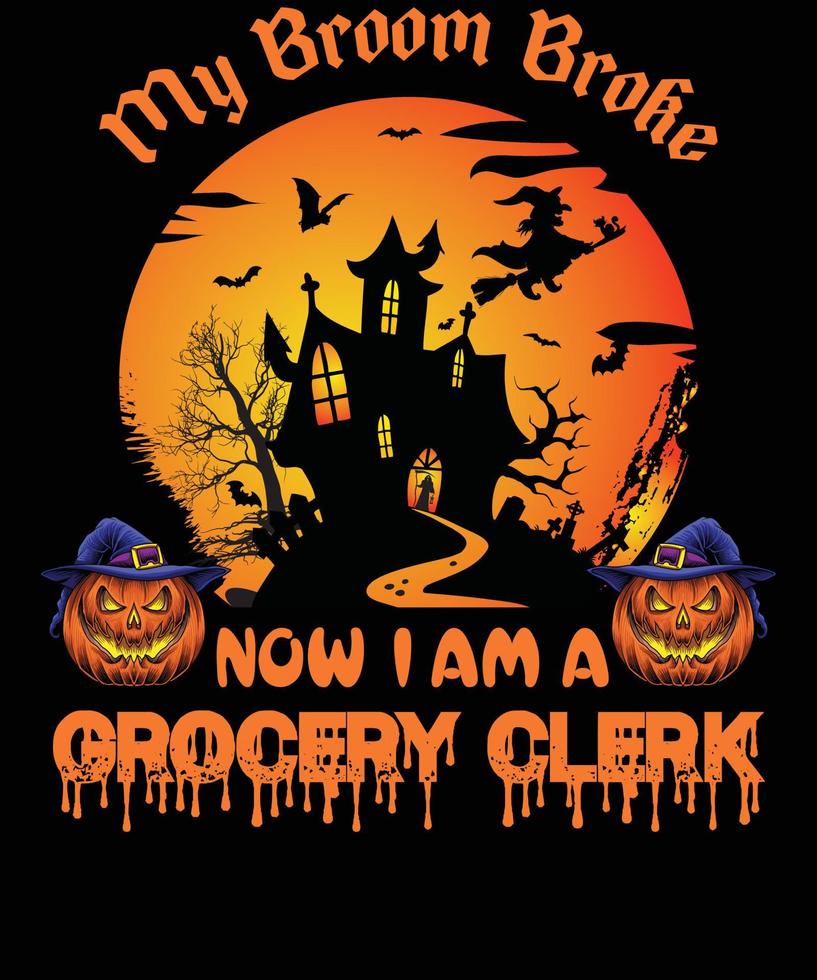 diseño de camiseta de empleado de supermercado para halloween vector