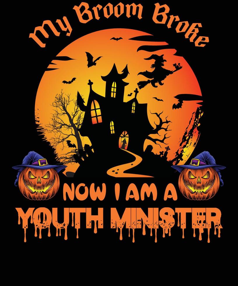 diseño de camiseta de ministro de jóvenes para halloween vector