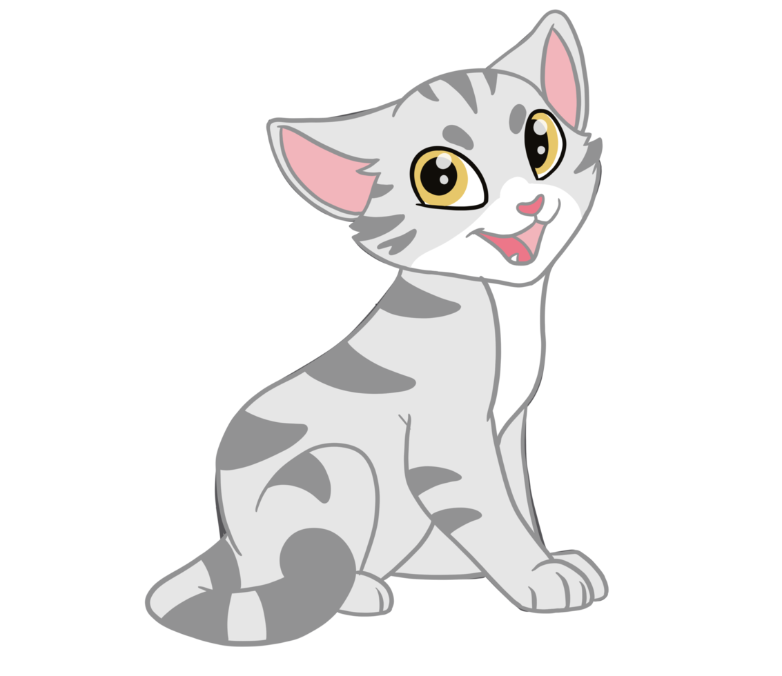 The American Shorthair seated cat acts like happiness and joyful emotion. Doodle and cartoon art. png