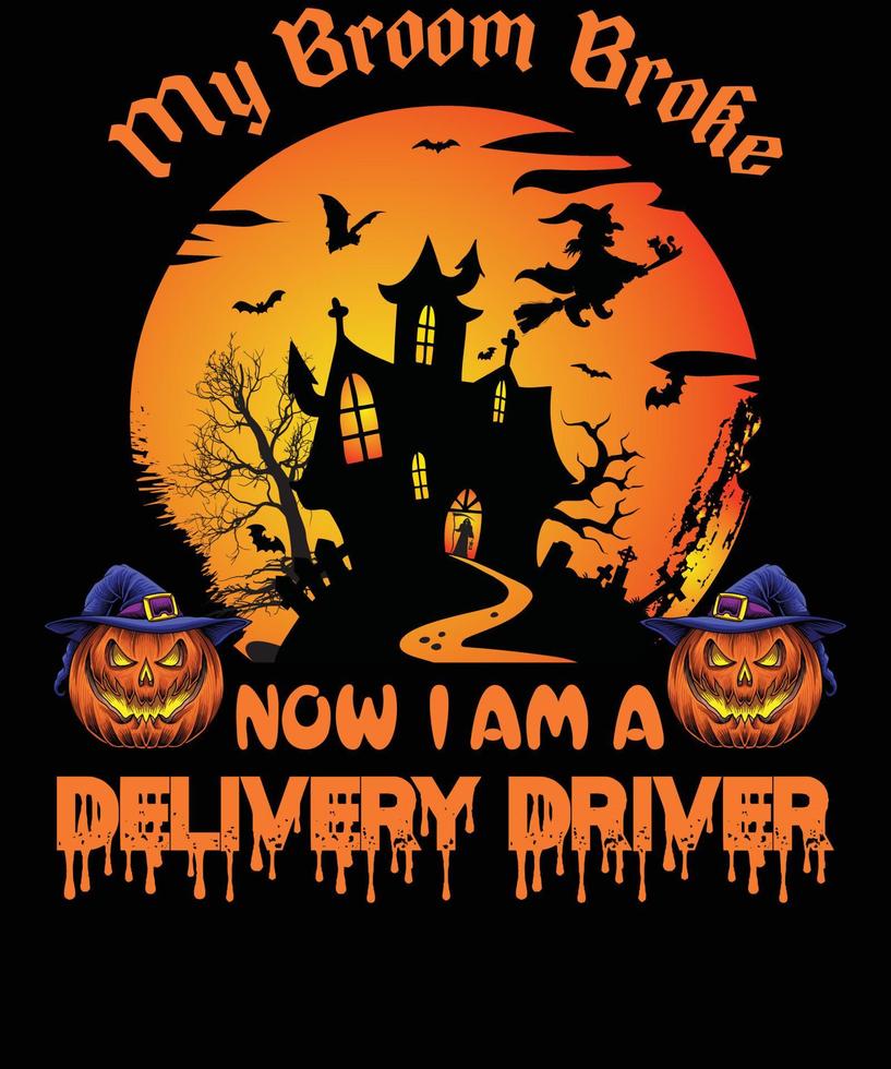 diseño de camiseta de conductor de entrega para halloween vector