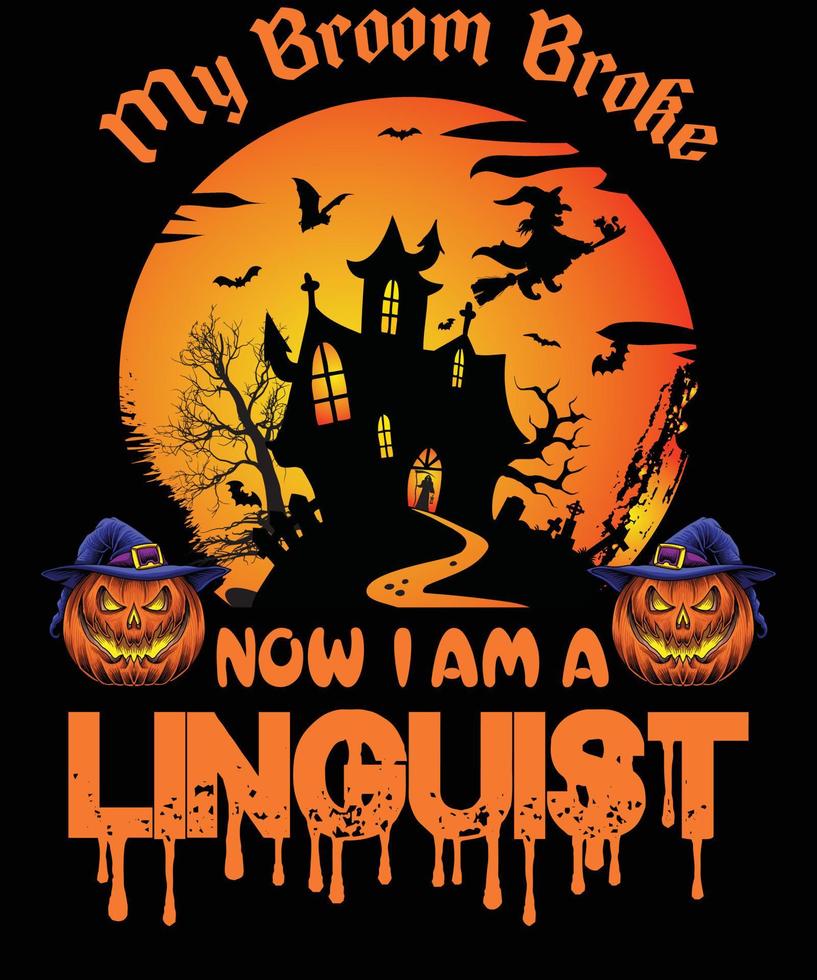 diseño de camiseta de lingüista para halloween vector