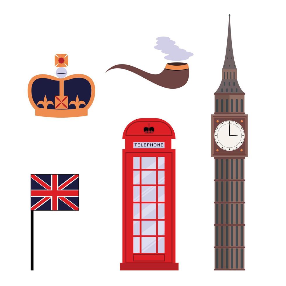 Big Ben y otros símbolos del Reino Unido vector