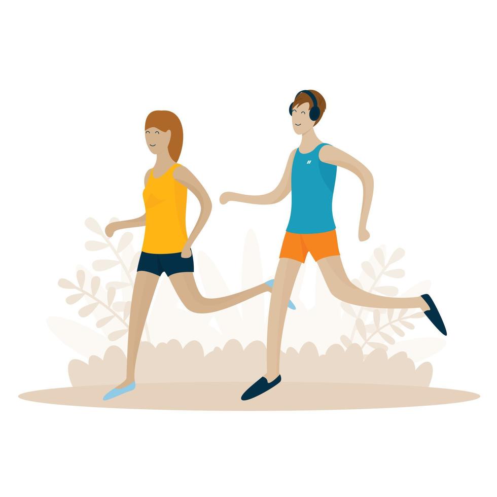 couple of people running in the park vector