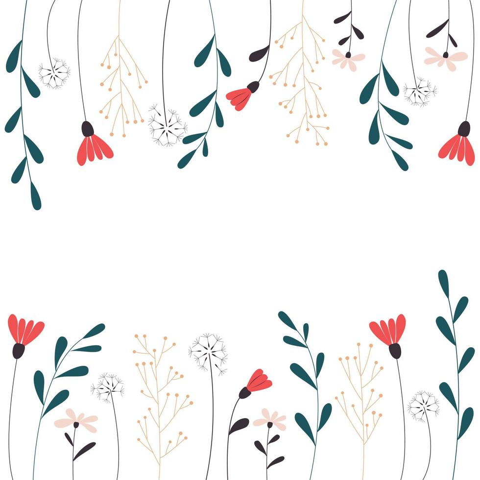 floral border with flowers and plants vector