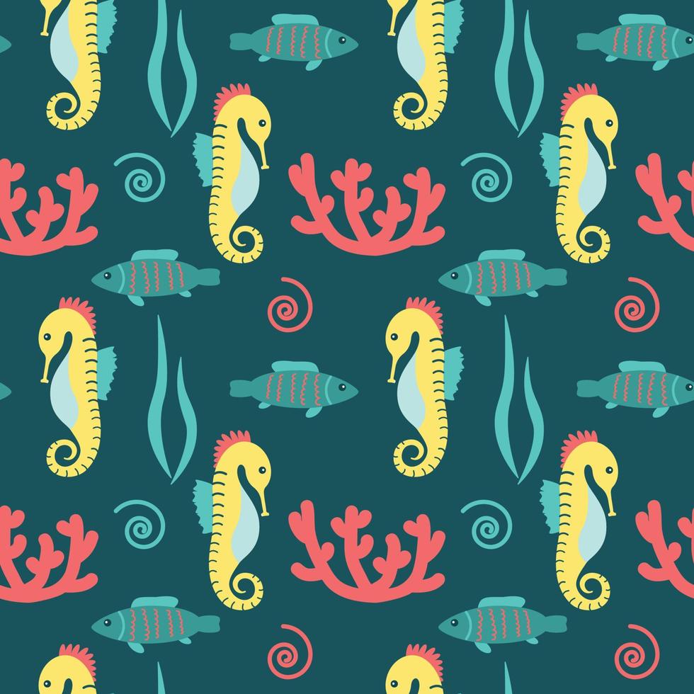 seamless pattern with underwater animals vector