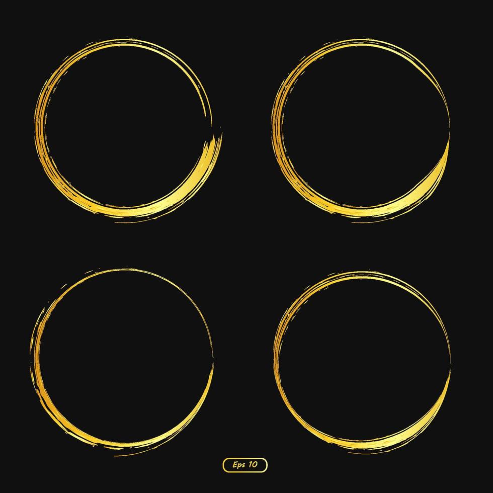 Gold circle frame element, set of golden circle, brush ornament, for invitations, photo frames, sales banner. vector