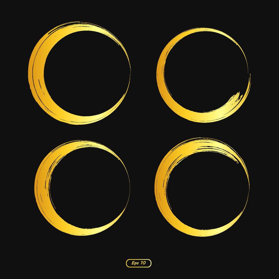 Gold circle frame element, set of golden circle, brush ornament, for invitations, photo frames, sales banner. vector
