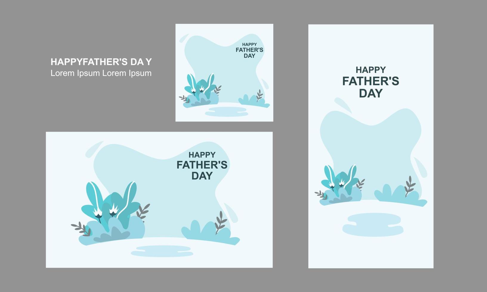 happy fathers day blue banner background landscape potrait and square for social media with flat grass and flower vector