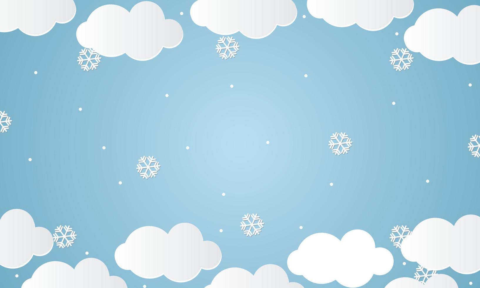 cartel con fondo de decoración festiva de invierno con estilo de papel de nieve en la nube vector