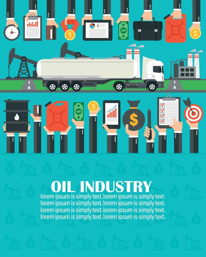 Oil Industry flat with gasoline tanker car.lorem ipsum is simply text vector