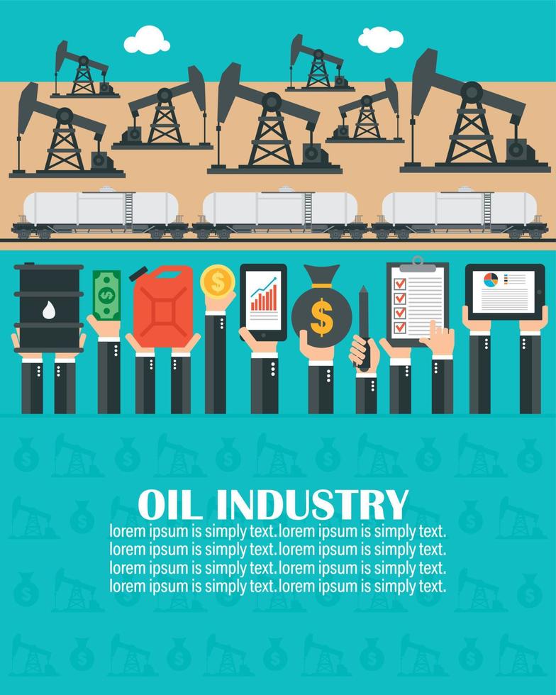 Freight Railcar for Oil Industry Transportation. Oil Drilling Rig. Oil Industry concept design flat vector