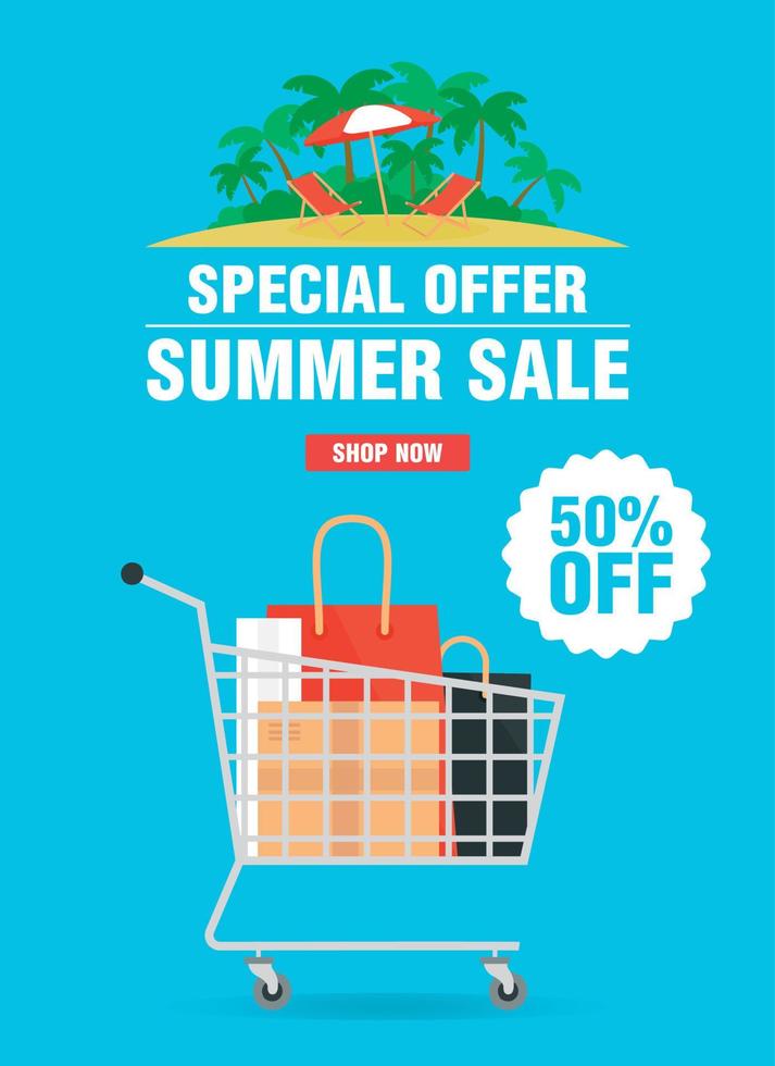 Summer sale concept design flat. Special offer summer sale 50 off vector