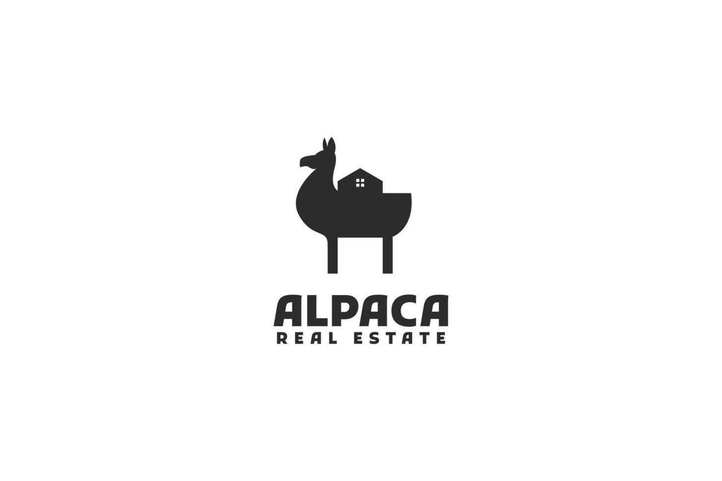 Flat alpaca with house logo design vector illustration idea