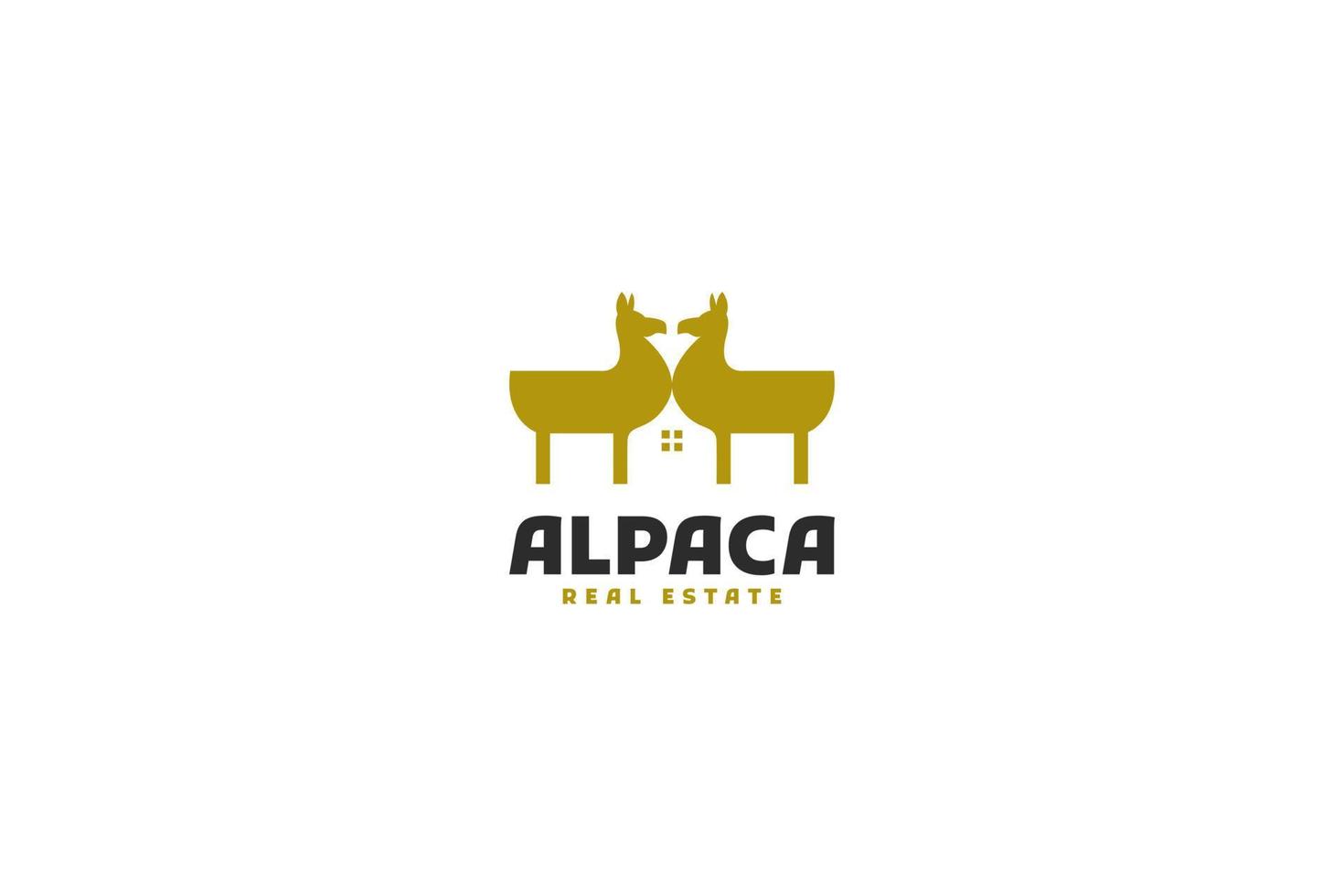 Flat alpaca with house logo design vector illustration idea