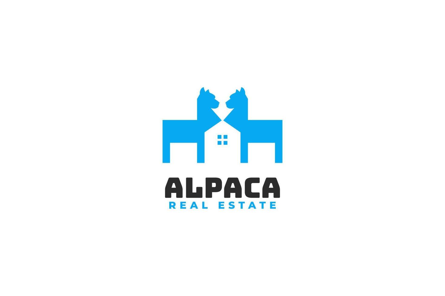 Flat alpaca with house logo design vector illustration idea