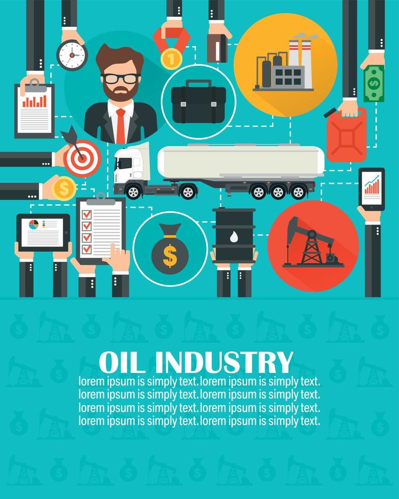 Management business oil flat with gasoline tanker car.Vector illustration vector