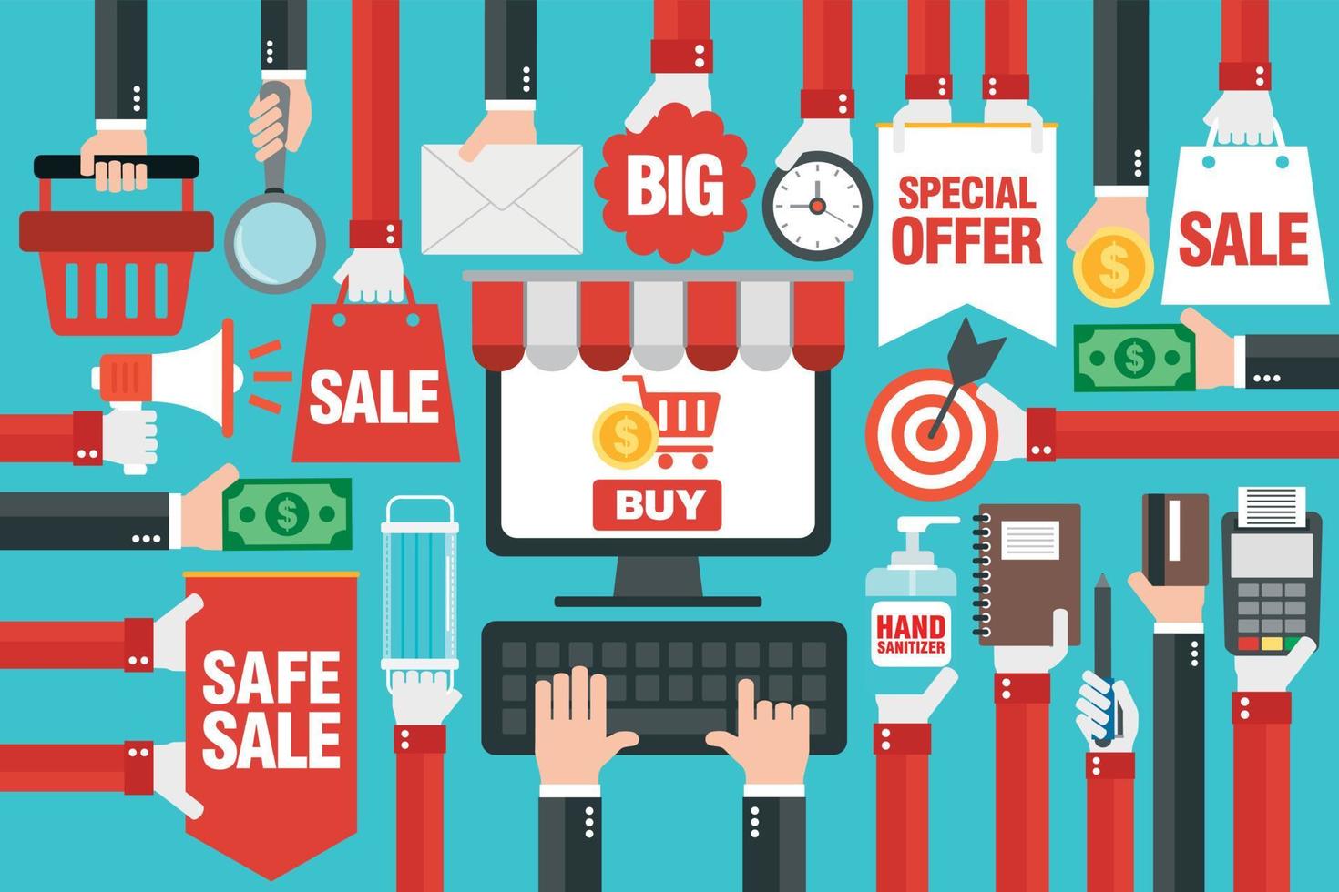 Concept design sale flat, with computer online shopping.Vector illustration vector
