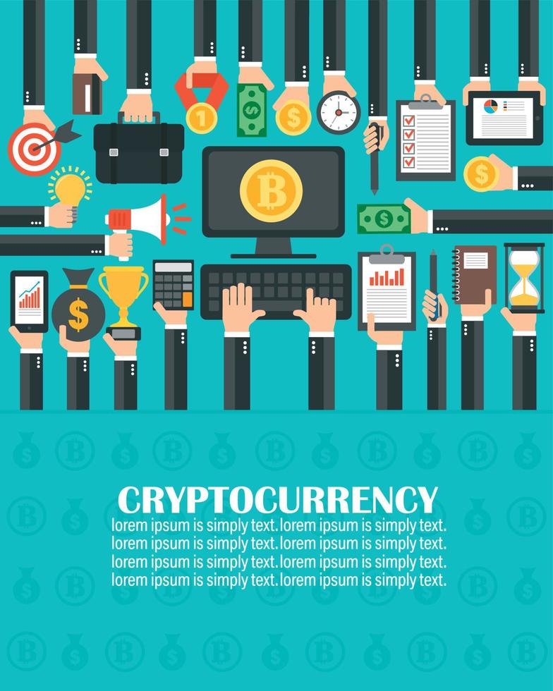 Currency crypto Concept flat design business.Computer with Bitcoin Currency vector