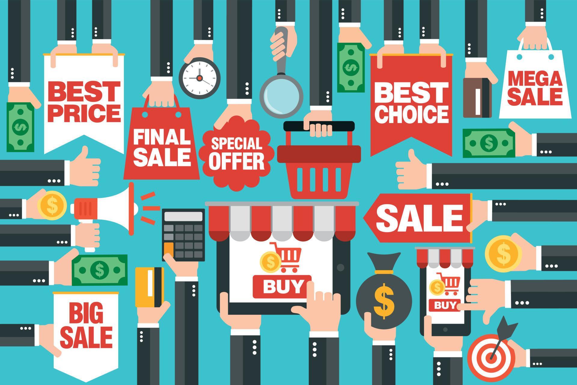 Concept design sale flat, with laptop,smartphone online shopping. Best